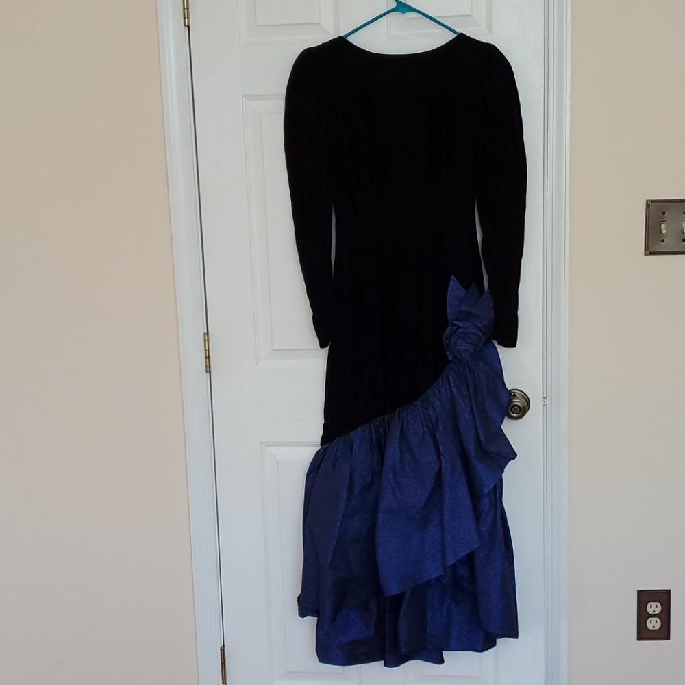 Dark blue formal long dress velvet top